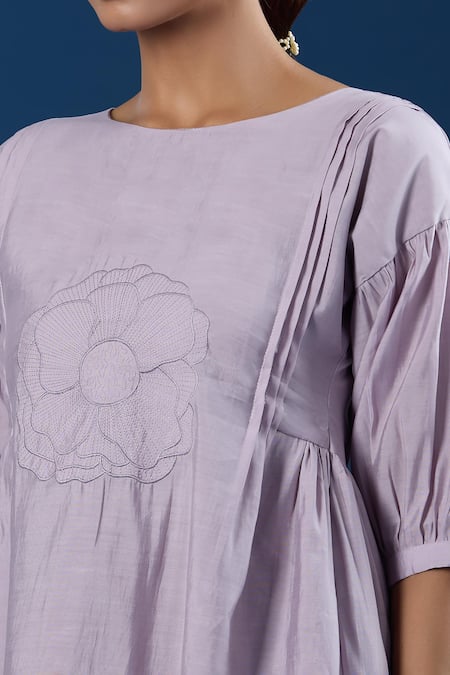 Shop_Naintara Bajaj_Pink Silk Embroidery Round Neck Onion Luxe Top And Pant Set _Online_at_Aza_Fashions