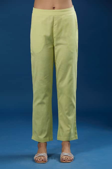 Naintara Bajaj Green Cotton, Linen Collared Color Block Shirt And Pant Set Online at Aza Fashions Naintara Bajaj_Green Cotton, Linen Collared Color Block Shirt And Pant Set _Online_at_Aza_Fashions