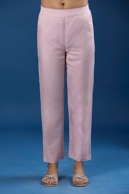 Shop_Naintara Bajaj_Pink Cotton, Linen Collared Color Block Shirt And Pant Set _Online_at_Aza_Fashions