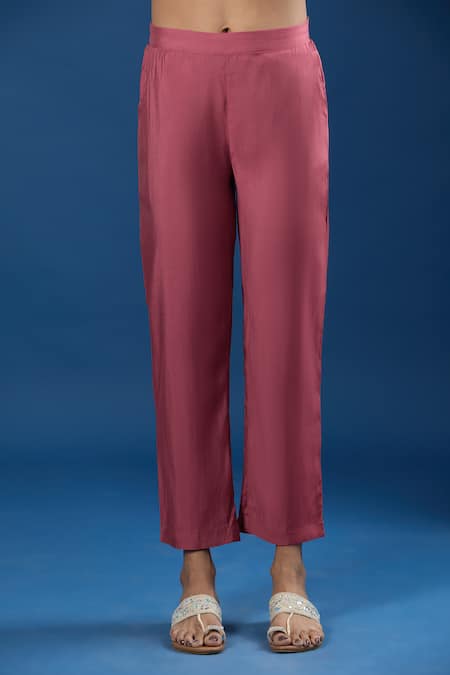 Shop_Naintara Bajaj_Pink Modal, Muslin Collared Printed Tunic And Pant Set _Online_at_Aza_Fashions