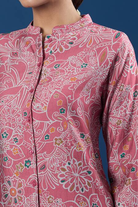 Buy_Naintara Bajaj_Pink Modal, Muslin Collared Printed Tunic And Pant Set 