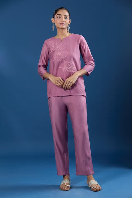 Naintara Bajaj Dusty Rose Top & Pant Set 