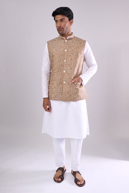 Buy_Arihant Rai Sinha_Brown Polyester, Jacquard Chiku Poly Bundi _Online_at_Aza_Fashions