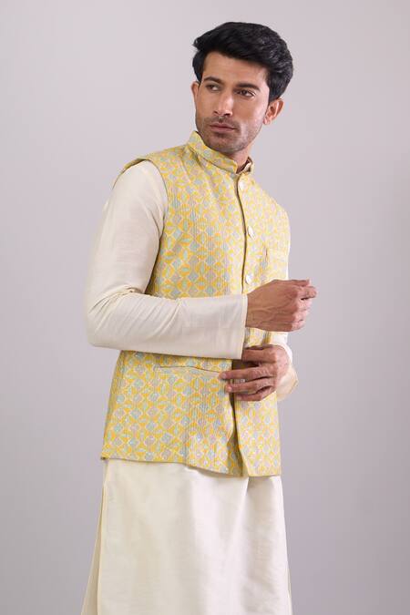 Arihant Rai Sinha_Gold Digital Geometric Pattern Bundi _Online_at_Aza_Fashions