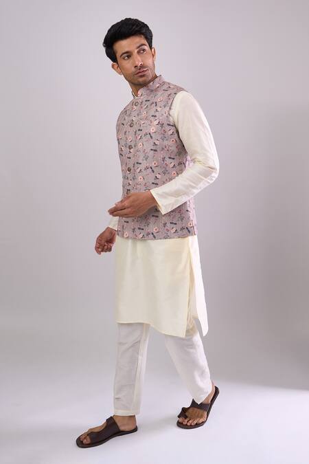 Arihant Rai Sinha_Gray Sequins Cement Grey Floral Bundi _Online_at_Aza_Fashions