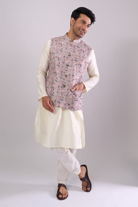 Buy_Arihant Rai Sinha_Gray Sequins Cement Grey Floral Bundi _Online_at_Aza_Fashions