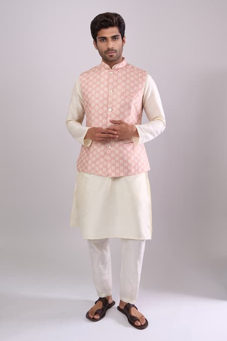 Arihant Rai Sinha Peach Poly Digital Pattern Bundi 