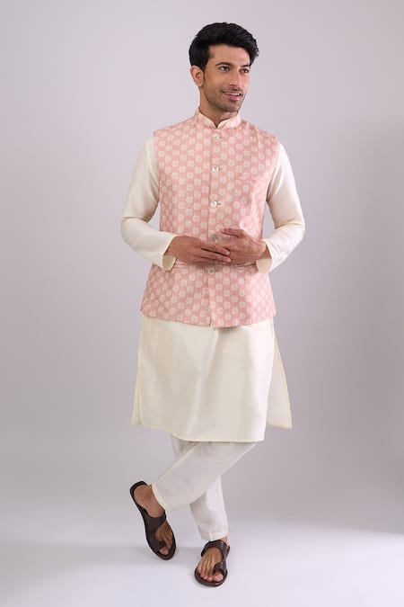 Arihant Rai Sinha_Peach Poly Digital Pattern Bundi _Online_at_Aza_Fashions