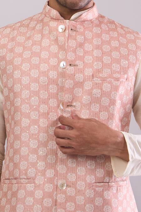 Shop_Arihant Rai Sinha_Peach Poly Digital Pattern Bundi _Online_at_Aza_Fashions