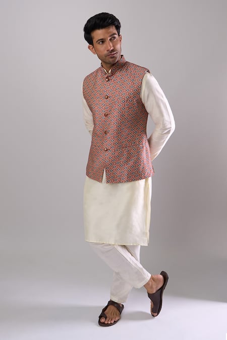 Buy_Arihant Rai Sinha_Red Digital Print Bundi _Online_at_Aza_Fashions