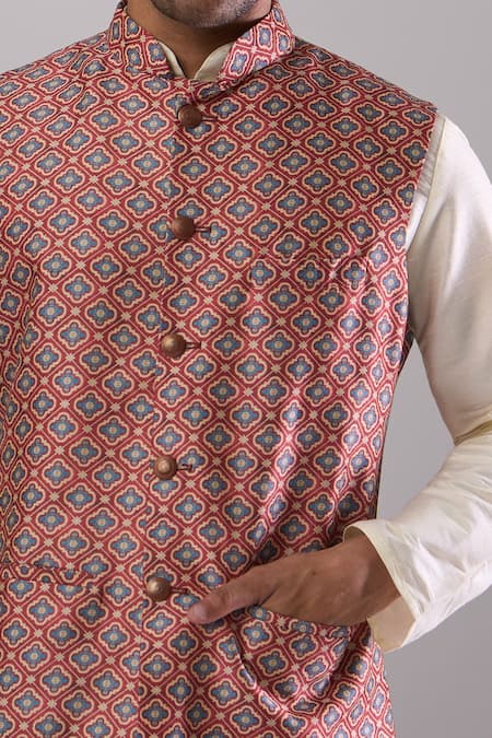 Shop_Arihant Rai Sinha_Red Digital Print Bundi _Online_at_Aza_Fashions