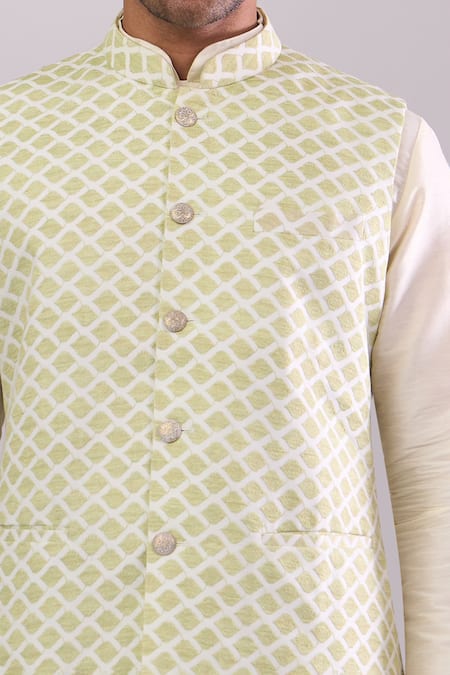 Arihant Rai Sinha_Cream Lyril Geometric Pattern Bundi _Online_at_Aza_Fashions