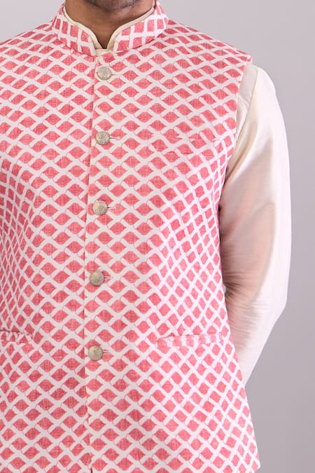 Shop_Arihant Rai Sinha_Pink Rani Geometric Pattern Bundi _Online_at_Aza_Fashions