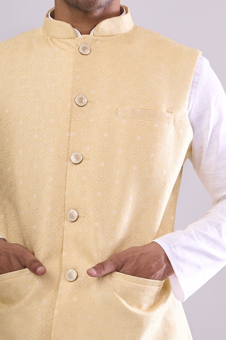 Buy Arihant Rai Sinha Yellow Poly Jacquard Bundi Online at Aza Fashions Buy_Arihant Rai Sinha_Yellow Poly Jacquard Bundi _Online_at_Aza_Fashions