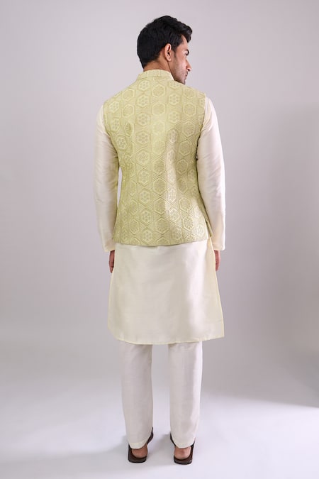 Arihant Rai Sinha Pista Green Embroidered Silk Blend Bundi 