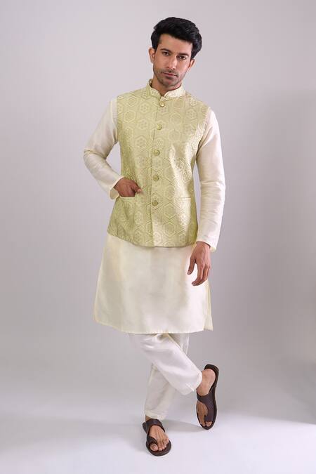 Shop Arihant Rai Sinha Green Embroidery Pista Silk Blend Bundi Online at Aza Fashions Shop_Arihant Rai Sinha_Green Embroidery Pista Silk Blend Bundi _Online_at_Aza_Fashions