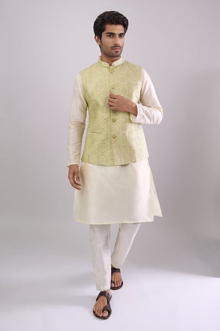 Arihant Rai Sinha Pista Green Embroidered Silk Blend Bundi 