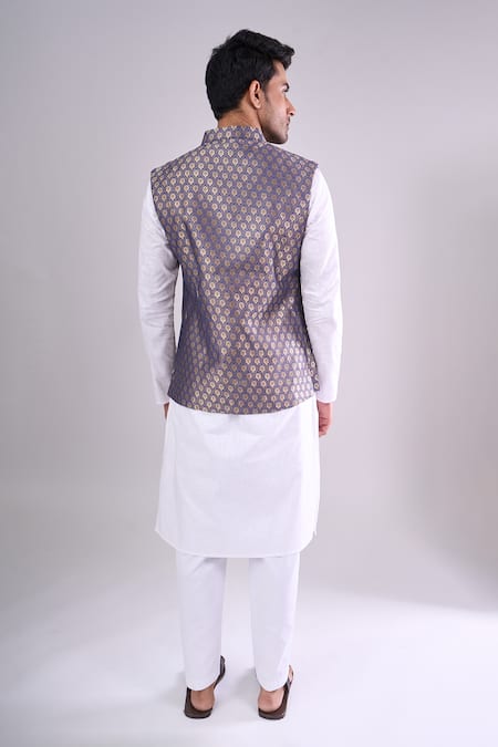 Arihant Rai Sinha Royal Blue Poly Jacquard Bundi 