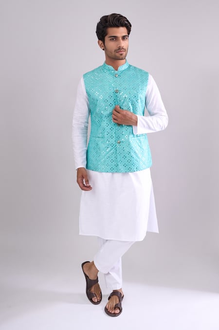 Arihant Rai Sinha Sea Green Embroidered Silk Blend Bundi 