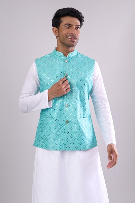 Arihant Rai Sinha_Green Embroidery Sea Silk Blend Bundi _Online_at_Aza_Fashions