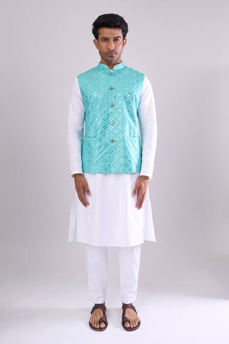 Buy_Arihant Rai Sinha_Green Embroidery Sea Silk Blend Bundi _Online_at_Aza_Fashions