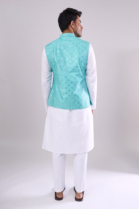 Arihant Rai Sinha Sea Green Embroidered Silk Blend Bundi 