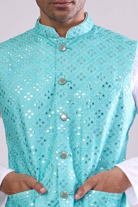 Shop_Arihant Rai Sinha_Green Embroidery Sea Silk Blend Bundi _Online_at_Aza_Fashions