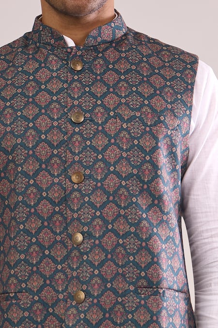 Arihant Rai Sinha Navy Digital Print Bundi at Aza Fashions Arihant Rai Sinha_Navy Digital Print Bundi _at_Aza_Fashions