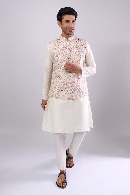 Arihant Rai Sinha Cream Floral Print Bundi Online at Aza Fashions Arihant Rai Sinha_Cream Floral Print Bundi _Online_at_Aza_Fashions