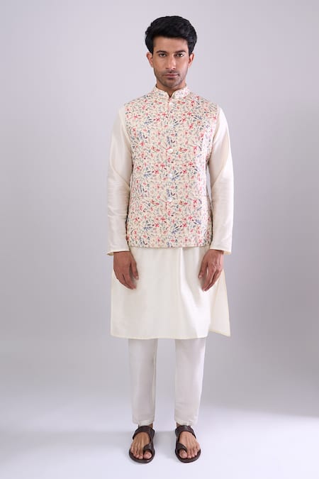 Buy Arihant Rai Sinha Cream Floral Print Bundi Online at Aza Fashions Buy_Arihant Rai Sinha_Cream Floral Print Bundi _Online_at_Aza_Fashions