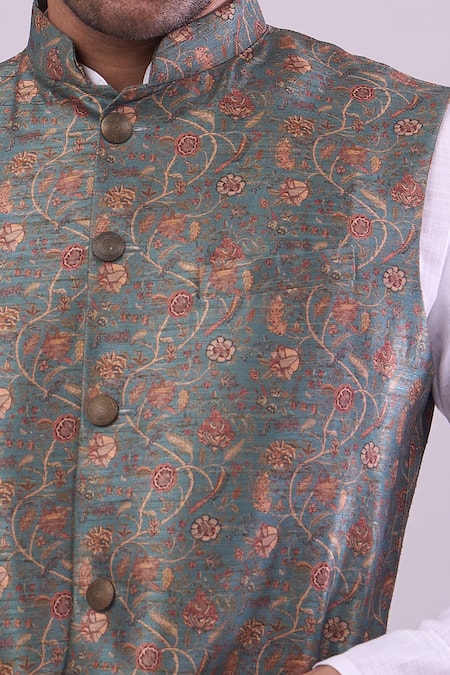 Shop Arihant Rai Sinha Green Digital Print Bundi Online at Aza Fashions Shop_Arihant Rai Sinha_Green Digital Print Bundi _Online_at_Aza_Fashions