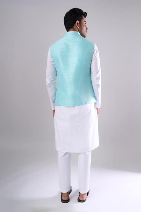 Arihant Rai Sinha Firozi Blue Silk Blend Bundi 