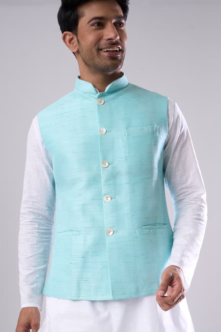 Buy Arihant Rai Sinha Blue Firozi Silk Blend Bundi Online at Aza Fashions Buy_Arihant Rai Sinha_Blue Firozi Silk Blend Bundi _Online_at_Aza_Fashions