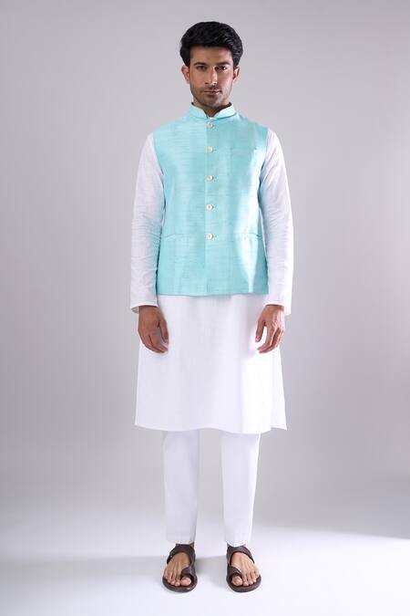 Shop Arihant Rai Sinha Blue Firozi Silk Blend Bundi Online at Aza Fashions Shop_Arihant Rai Sinha_Blue Firozi Silk Blend Bundi _Online_at_Aza_Fashions
