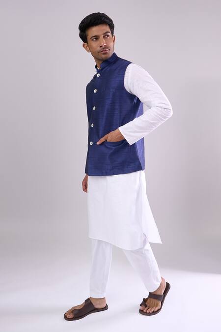 Arihant Rai Sinha Navy Blue Silk Blend Bundi at Aza Fashions Arihant Rai Sinha_Navy Blue Silk Blend Bundi _at_Aza_Fashions