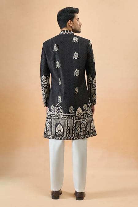 Arihant Rai Sinha Black Thread Embroidered Sherwani Set 