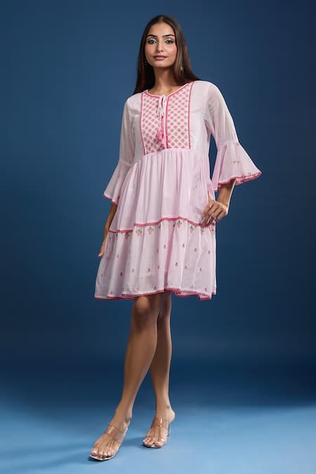 Naintara Bajaj Pink Cotton Mulmul Dress 