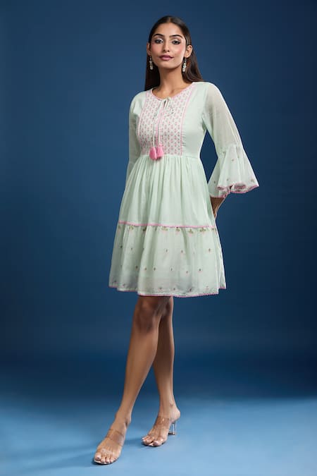 Naintara Bajaj Pista Green Cotton Mulmul Dress 