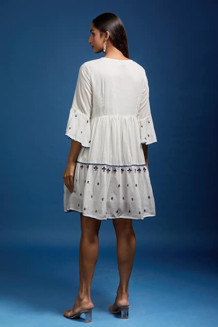 Samyukta Singhania White Cotton Mulmul Embroidered Dress 