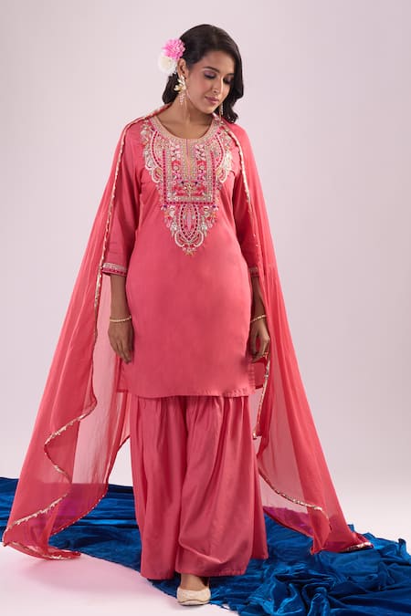 Samyukta Singhania Coral Embroidered Kurta Sharara Set 