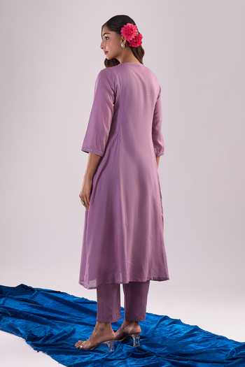 Samyukta Singhania Mauve Cotton Embroidery Round Neck Anarkali Set Online at Aza Fashions Samyukta Singhania_Mauve Cotton Embroidery Round Neck Anarkali Set_Online_at_Aza_Fashions
