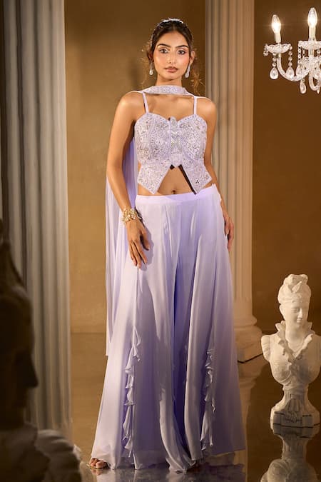 Aariyana Couture Embroidered Blue Blouse Palazzo Set 