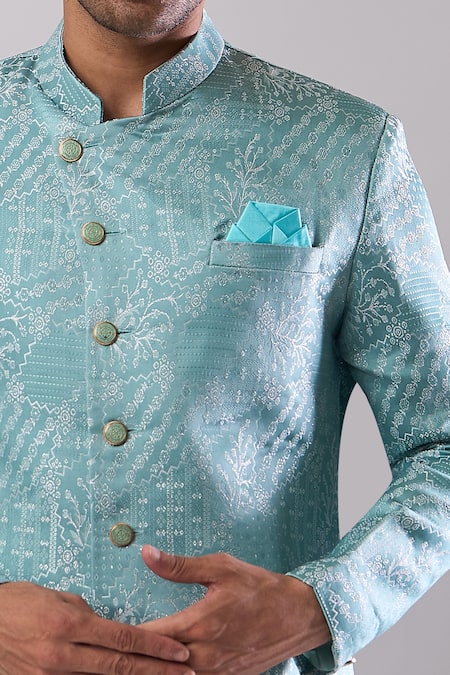 Arihant Rai Sinha Blue Polyester, Viscose Designer Woven Jacquard Sherwani And Pant Set at Aza Fashions Arihant Rai Sinha_Blue Polyester, Viscose Designer Woven Jacquard Sherwani And Pant Set _at_Aza_Fashions