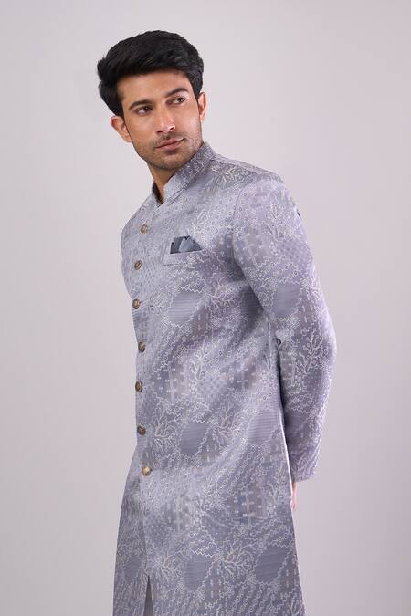 Buy Arihant Rai Sinha Gray Polyester, Viscose Designer Woven Jacquard Sherwani And Pant Set Online at Aza Fashions Buy_Arihant Rai Sinha_Gray Polyester, Viscose Designer Woven Jacquard Sherwani And Pant Set _Online_at_Aza_Fashions