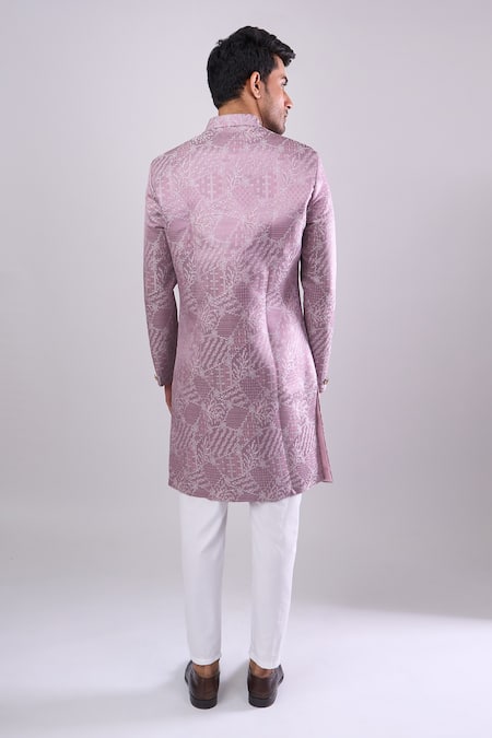 Arihant Rai Sinha Pink Woven Jacquard Sherwani & White Pant Set 
