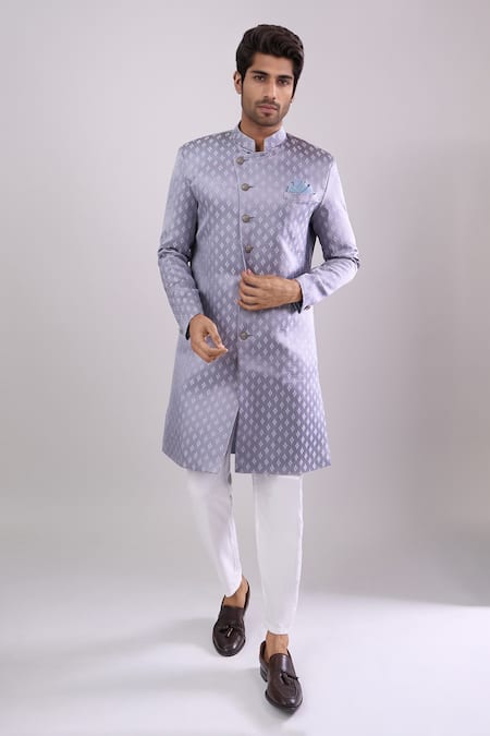 Arihant Rai Sinha Grey Woven Jacquard Sherwani & White Pant 
