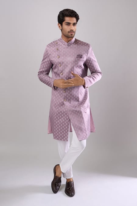 Arihant Rai Sinha Pink Woven Jacquard Sherwani & White Pant 