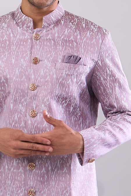 Arihant Rai Sinha_Pink Polyester, Viscose Woven Jacquard Sherwani And White Pant _at_Aza_Fashions