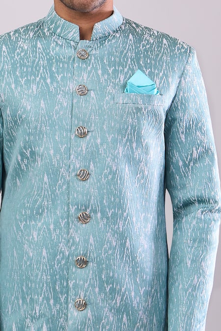 Arihant Rai Sinha_Green Polyester, Viscose Woven Jacquard Sherwani And Pant Set _at_Aza_Fashions