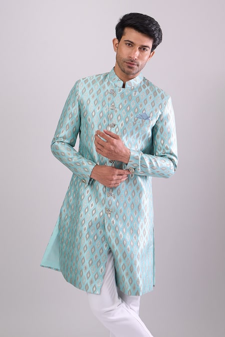 Arihant Rai Sinha Green Designer Woven Jacquard Sherwani And Pant Set Online at Aza Fashions Arihant Rai Sinha_Green Designer Woven Jacquard Sherwani And Pant Set _Online_at_Aza_Fashions